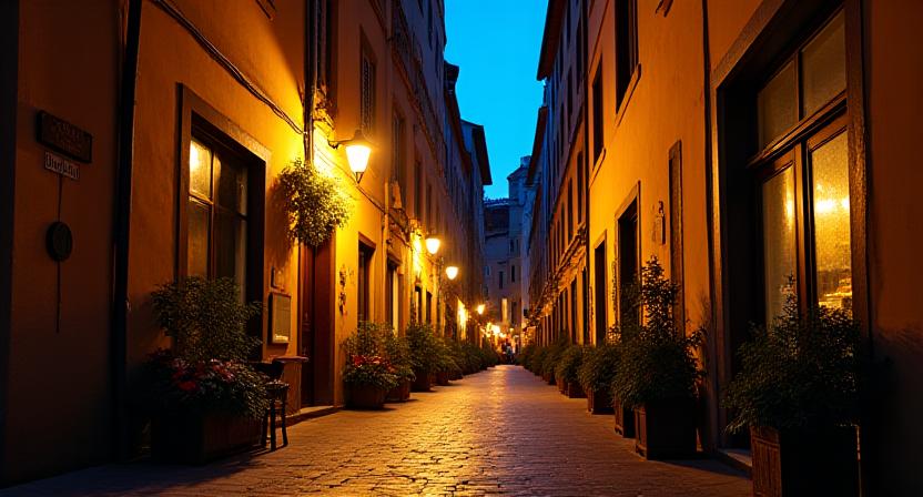 Facciata esterna del ristorante illuminata di notte